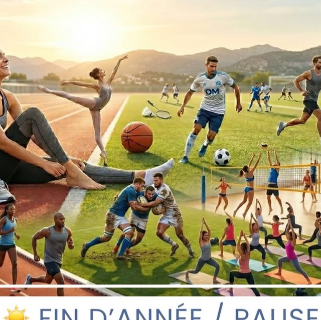 Illustration de sportifs : football, danse, rugby, yoga, volley